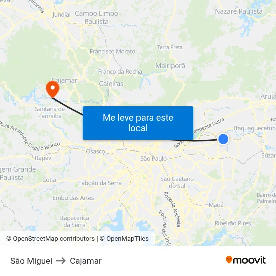 São Miguel to Cajamar map