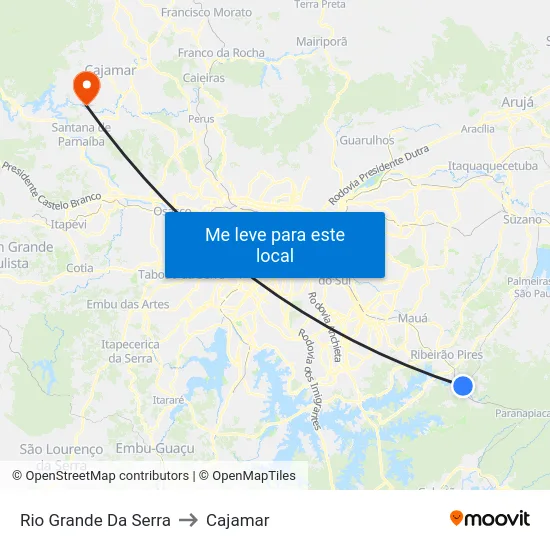 Rio Grande Da Serra to Cajamar map