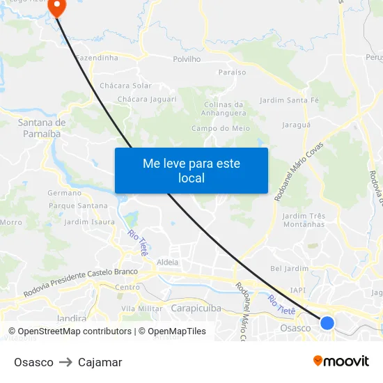 Osasco to Cajamar map