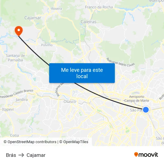 Brás to Cajamar map