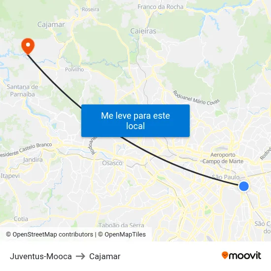 Juventus-Mooca to Cajamar map