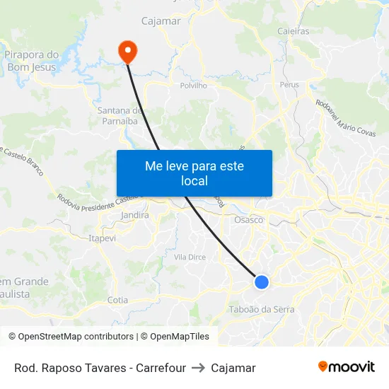 Rod. Raposo Tavares - Carrefour to Cajamar map