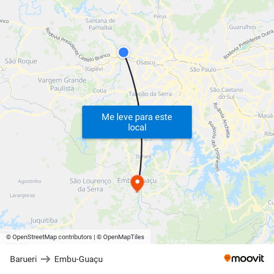 Barueri to Embu-Guaçu map