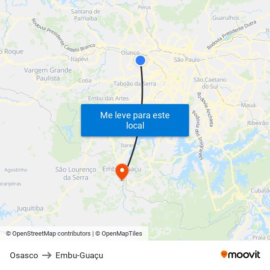 Osasco to Embu-Guaçu map