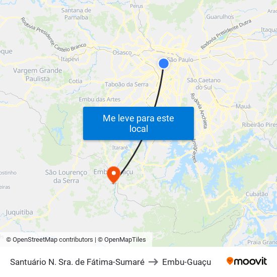 Santuário N. Sra. de Fátima-Sumaré to Embu-Guaçu map