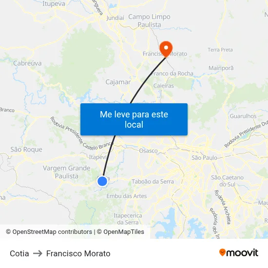 Cotia to Francisco Morato map