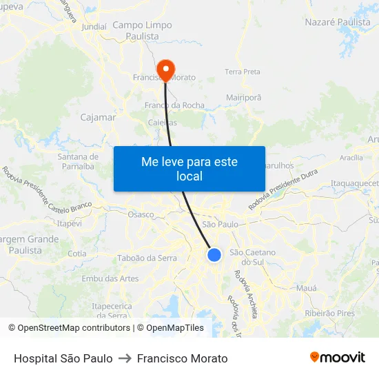 Hospital São Paulo to Francisco Morato map