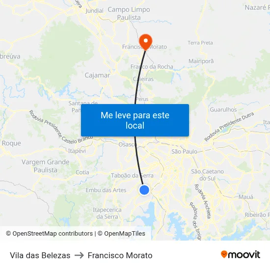 Vila das Belezas to Francisco Morato map