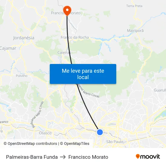 Palmeiras-Barra Funda to Francisco Morato map