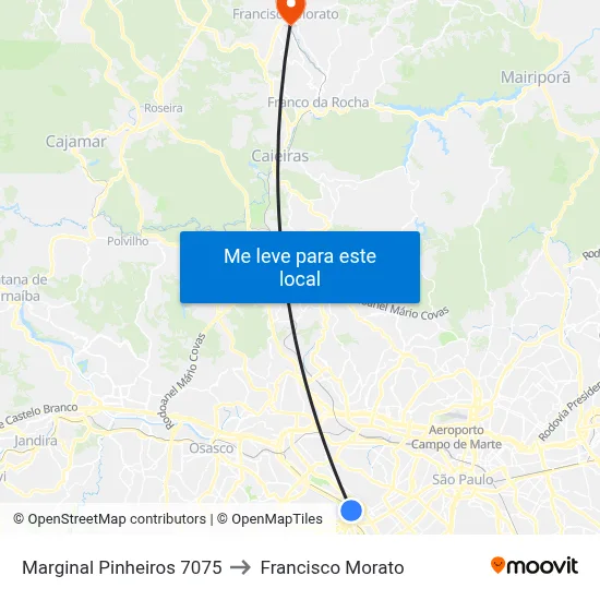 Marginal Pinheiros 7075 to Francisco Morato map