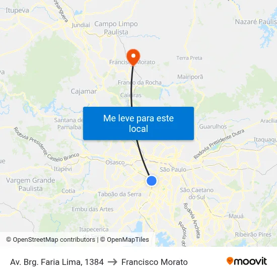 Av. Brg. Faria Lima, 1384 to Francisco Morato map