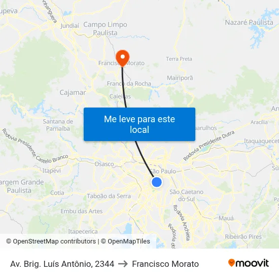 Av. Brig. Luís Antônio, 2344 to Francisco Morato map
