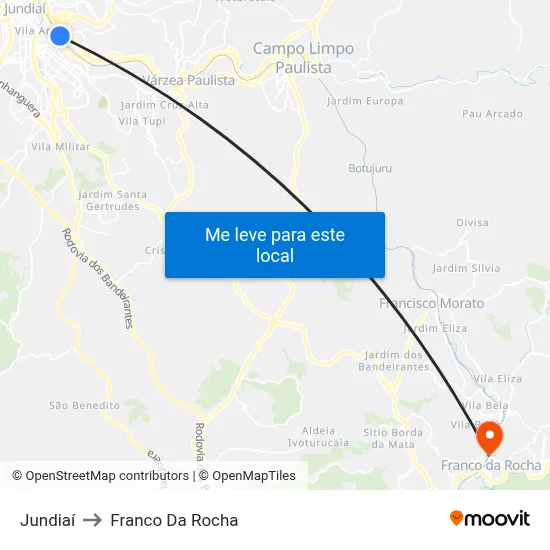 Jundiaí to Franco Da Rocha map