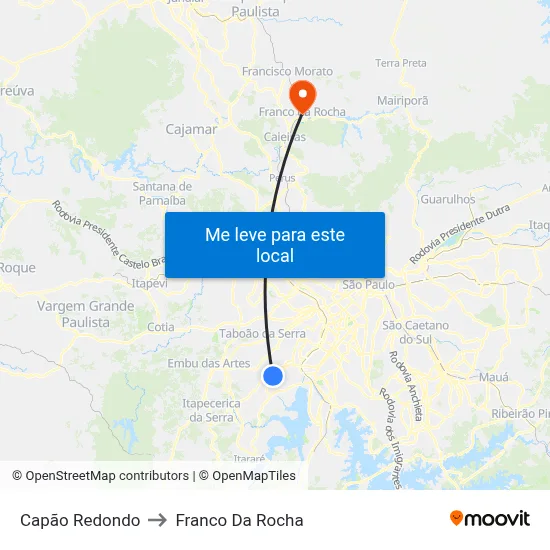 Capão Redondo to Franco Da Rocha map