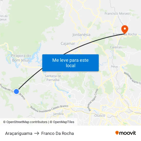 Araçariguama to Franco Da Rocha map