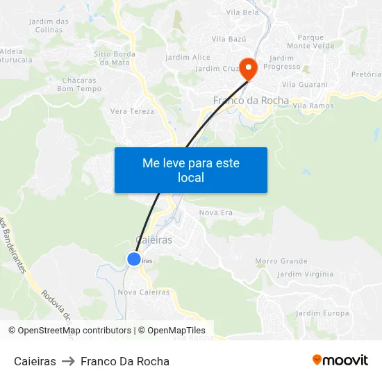 Caieiras to Franco Da Rocha map
