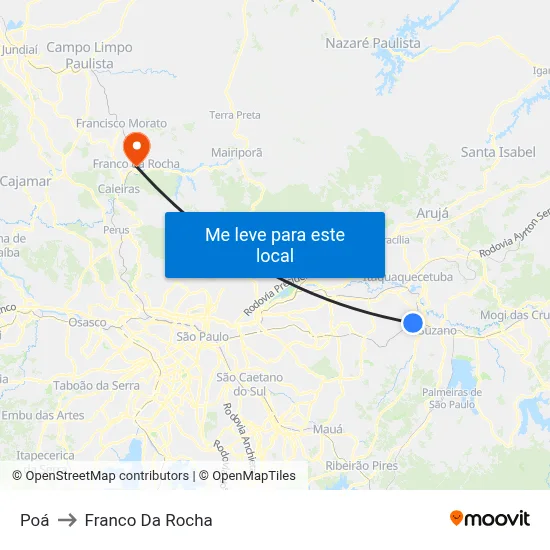 Poá to Franco Da Rocha map