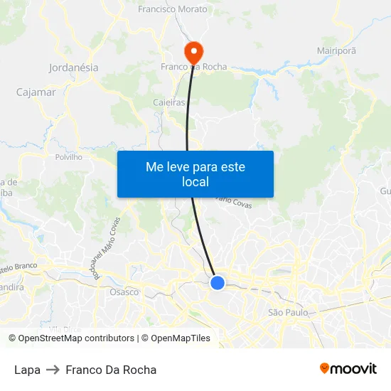 Lapa to Franco Da Rocha map