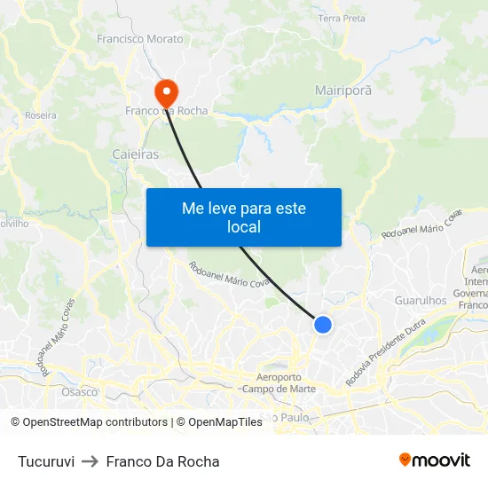 Tucuruvi to Franco Da Rocha map