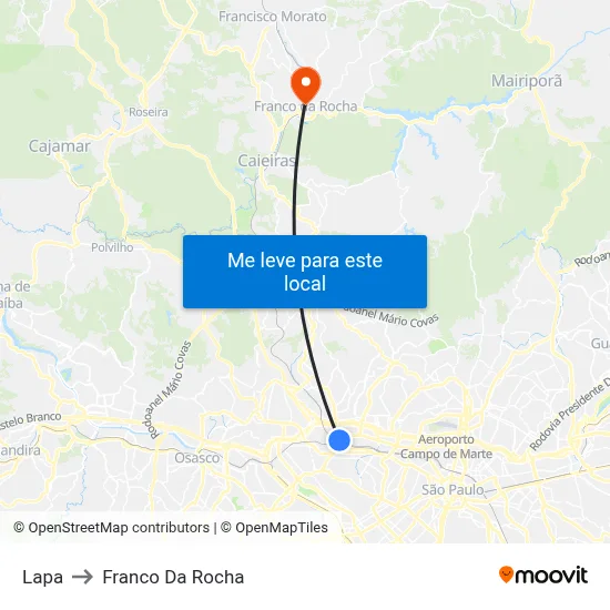 Lapa to Franco Da Rocha map