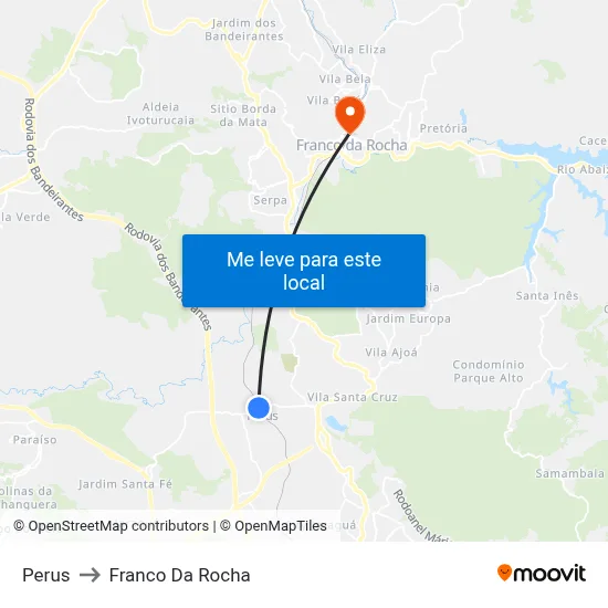 Perus to Franco Da Rocha map