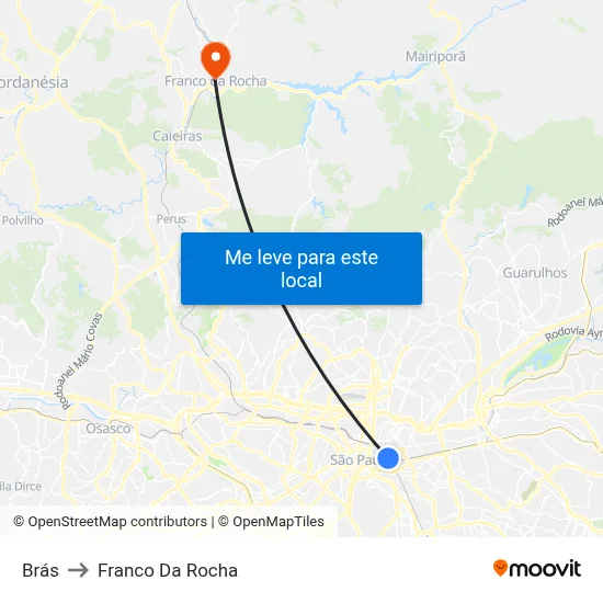 Brás to Franco Da Rocha map