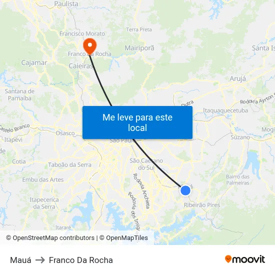 Mauá to Franco Da Rocha map