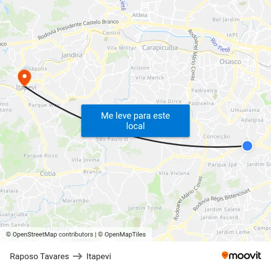 Raposo Tavares to Itapevi map