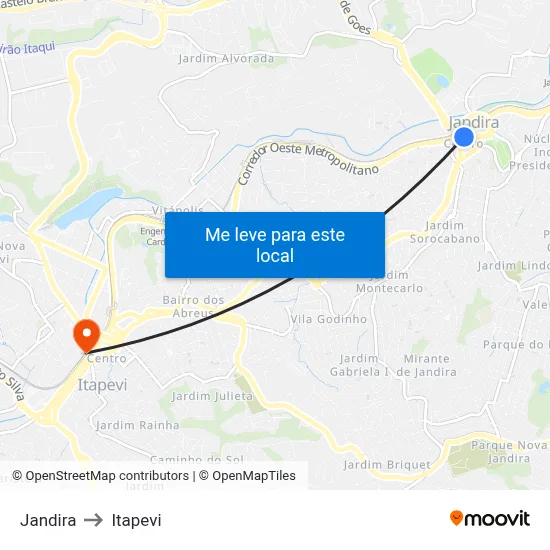 Jandira to Itapevi map