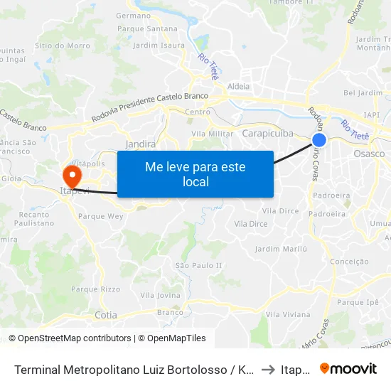 Terminal Metropolitano Luiz Bortolosso / Km 21 to Itapevi map