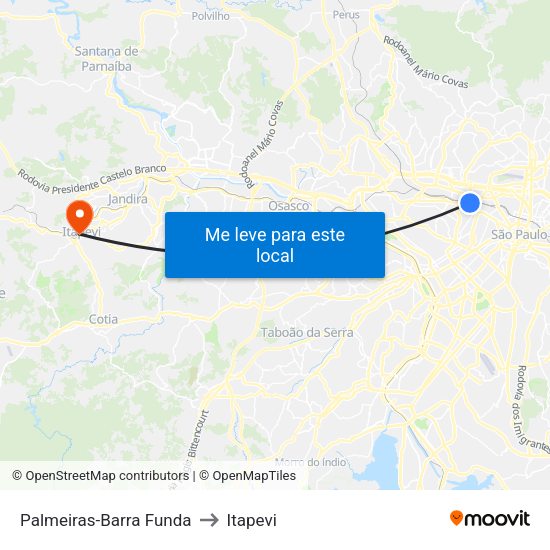 Palmeiras-Barra Funda to Itapevi map
