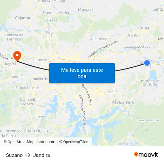 Suzano to Jandira map