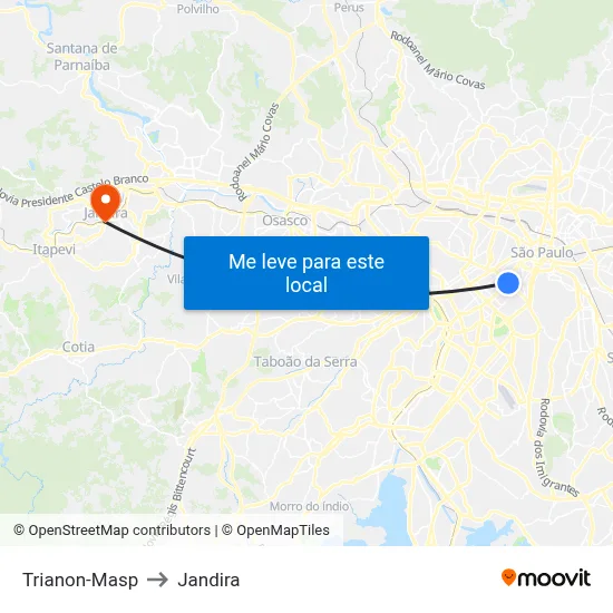 Trianon-Masp to Jandira map