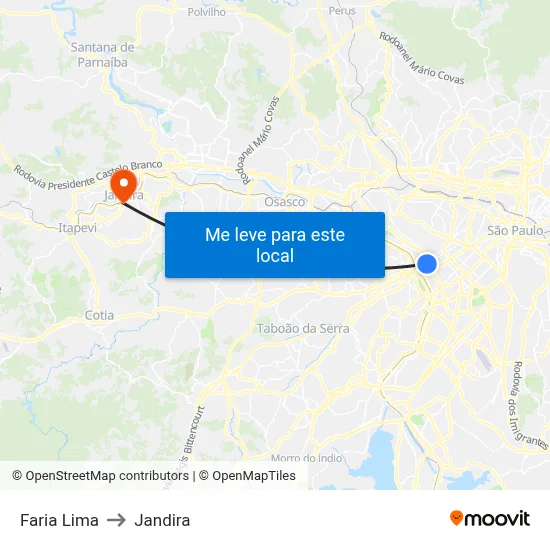 Faria Lima to Jandira map