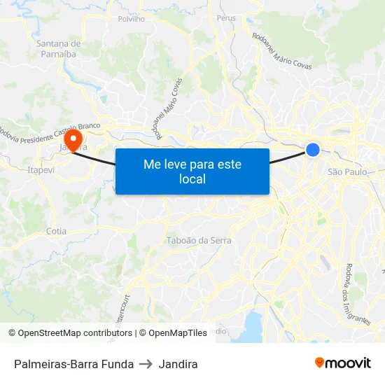 Palmeiras-Barra Funda to Jandira map