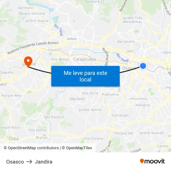 Osasco to Jandira map