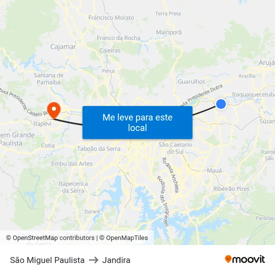 São Miguel Paulista to Jandira map