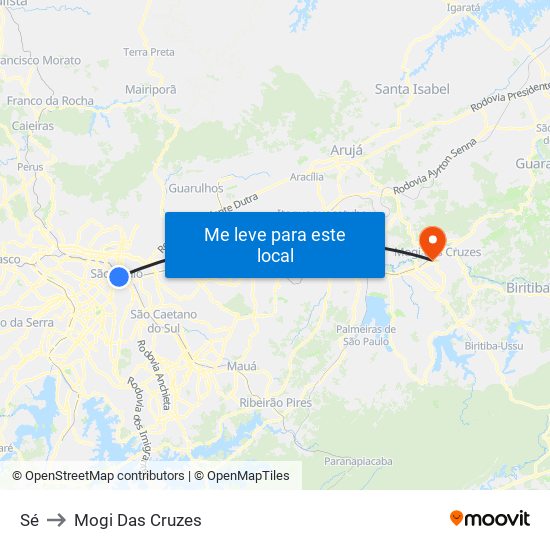 Sé to Mogi Das Cruzes map