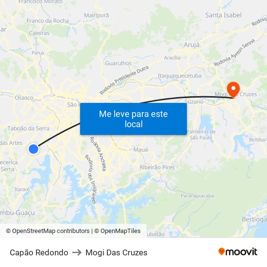 Capão Redondo to Mogi Das Cruzes map