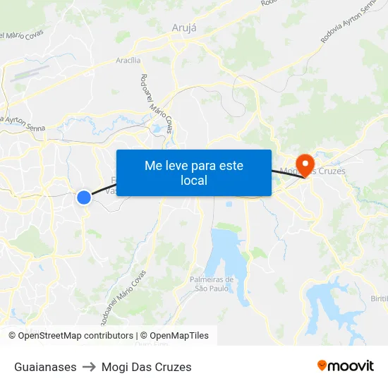 Guaianases to Mogi Das Cruzes map