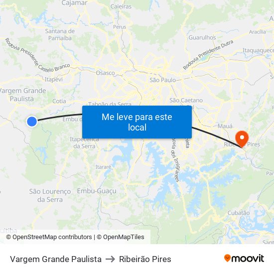 Vargem Grande Paulista to Ribeirão Pires map