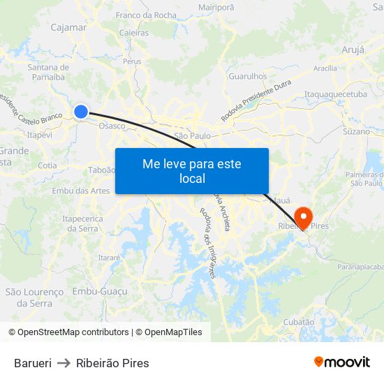 Barueri to Ribeirão Pires map