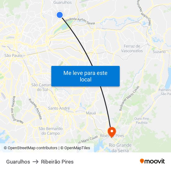 Guarulhos to Ribeirão Pires map