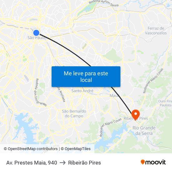 Av. Prestes Maia, 940 to Ribeirão Pires map