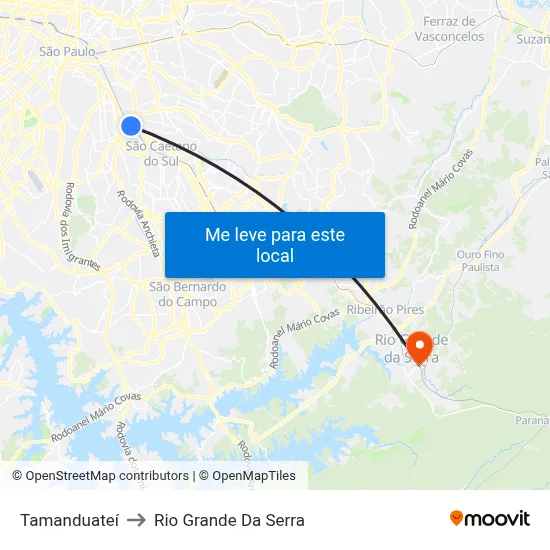 Tamanduateí to Rio Grande Da Serra map