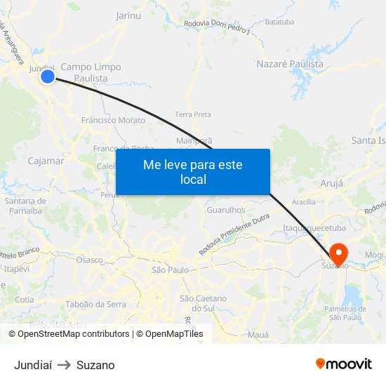Jundiaí to Suzano map