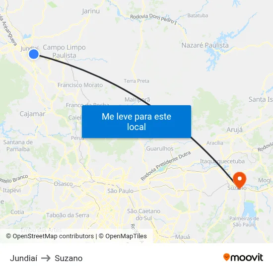 Jundiaí to Suzano map