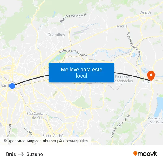 Brás to Suzano map