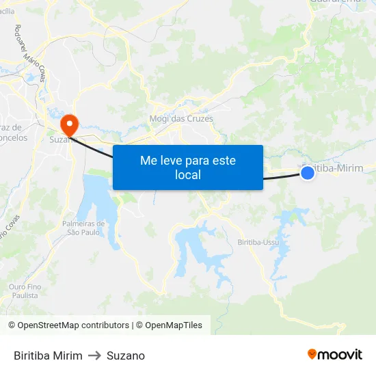 Biritiba Mirim to Suzano map