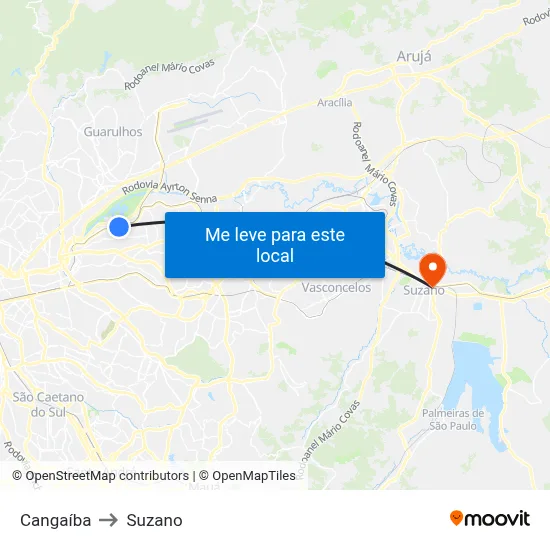 Cangaíba to Suzano map